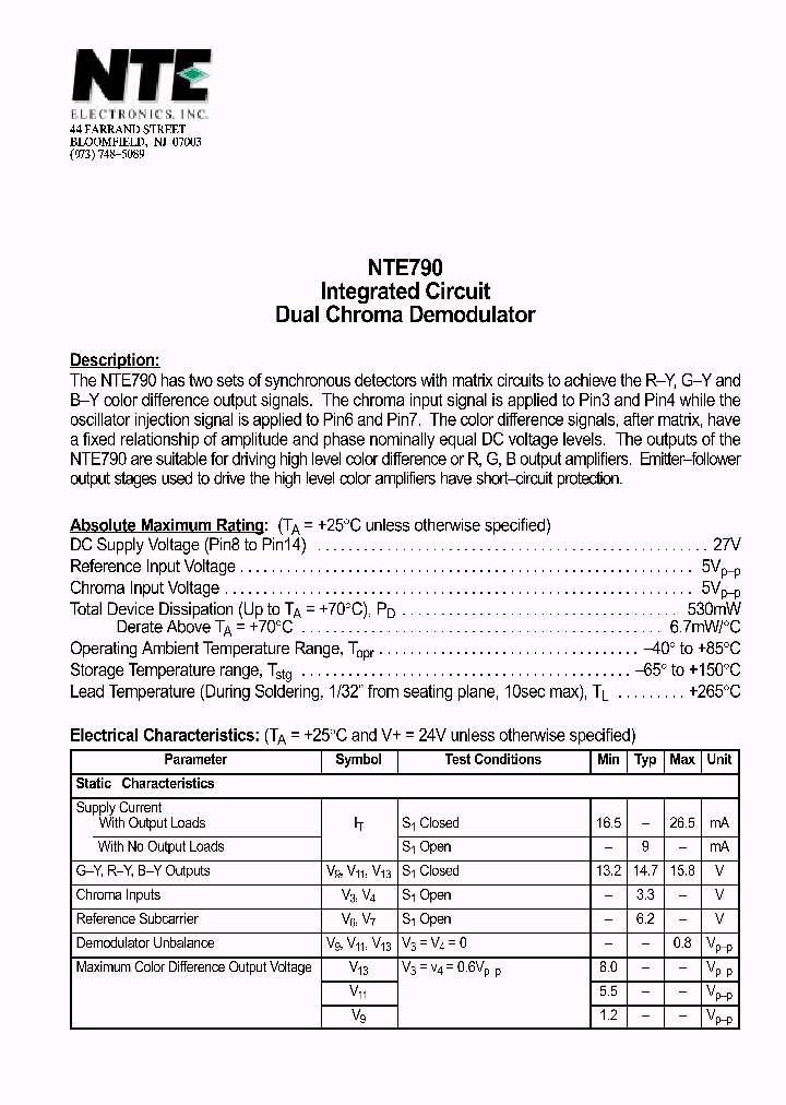 NTE790_1291315.PDF Datasheet
