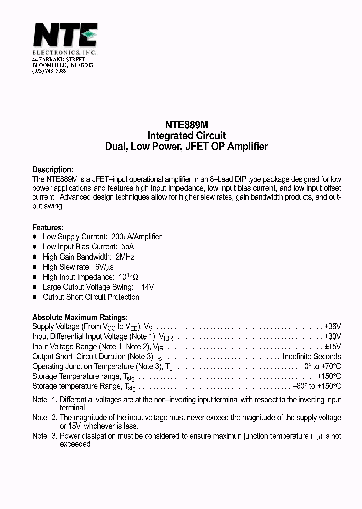 NTE889M_1291364.PDF Datasheet