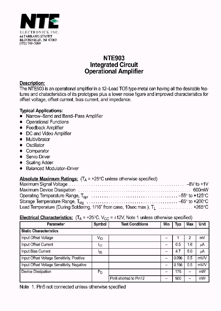 NTE903_1291370.PDF Datasheet