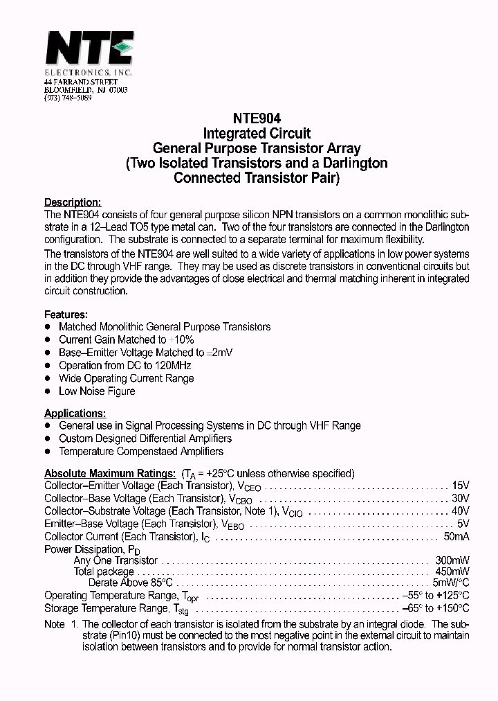 NTE904_1291371.PDF Datasheet