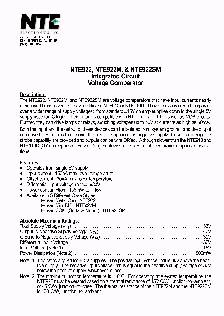 NTE922SM_1291384.PDF Datasheet