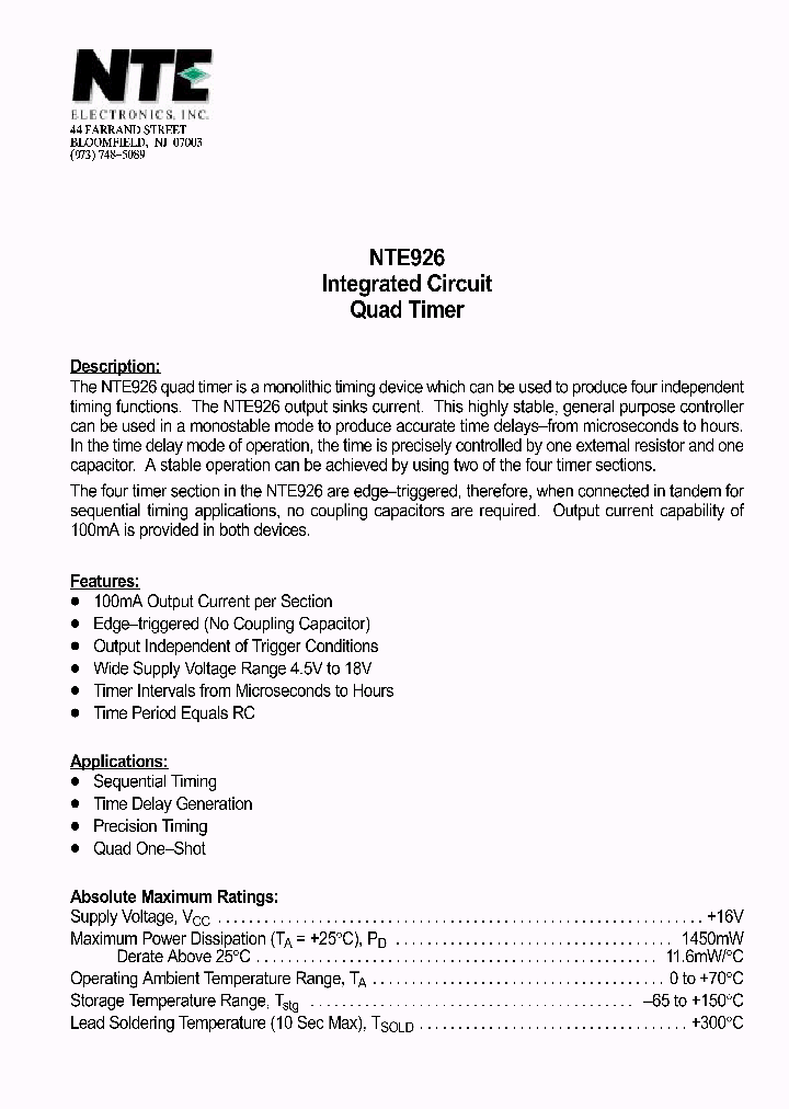 NTE926_1291387.PDF Datasheet