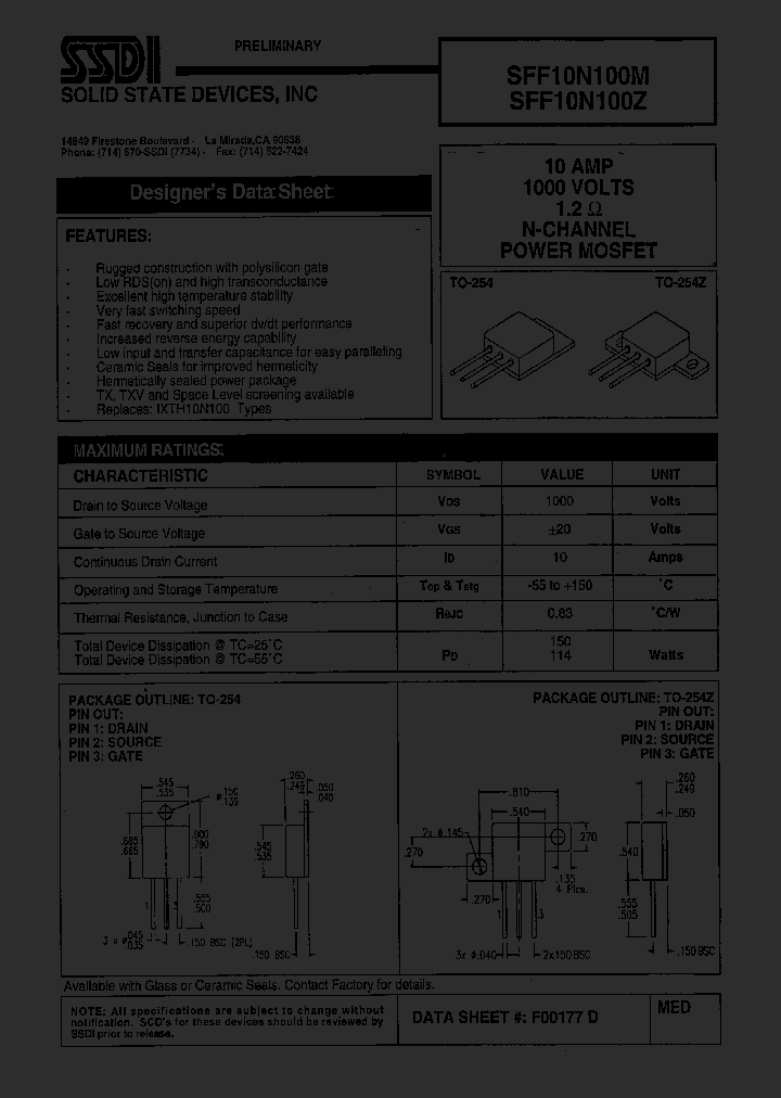 SFF10N100Z_1307427.PDF Datasheet