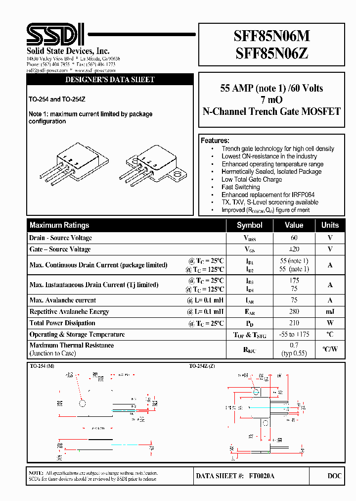 SFF85N06Z_1307527.PDF Datasheet