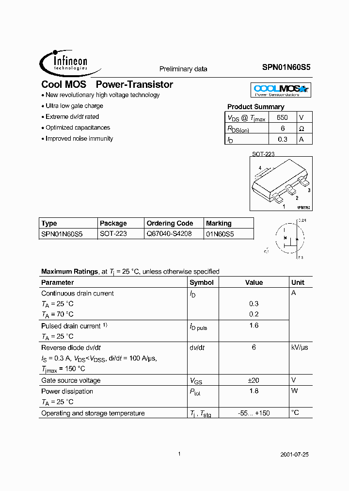 SPN01N60S5_1125782.PDF Datasheet