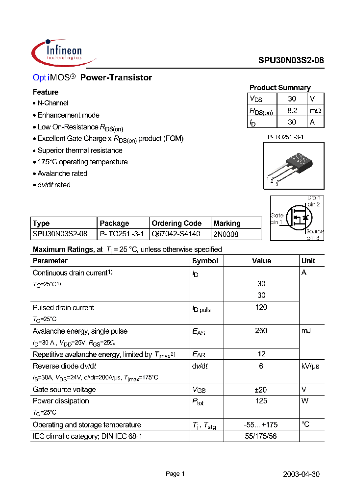 SPU30N03S2-08_1315744.PDF Datasheet