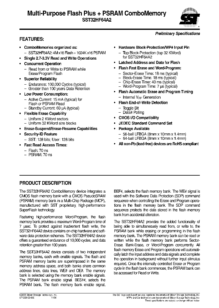 SST32HF64A2-70-4E-L2SE_1317017.PDF Datasheet