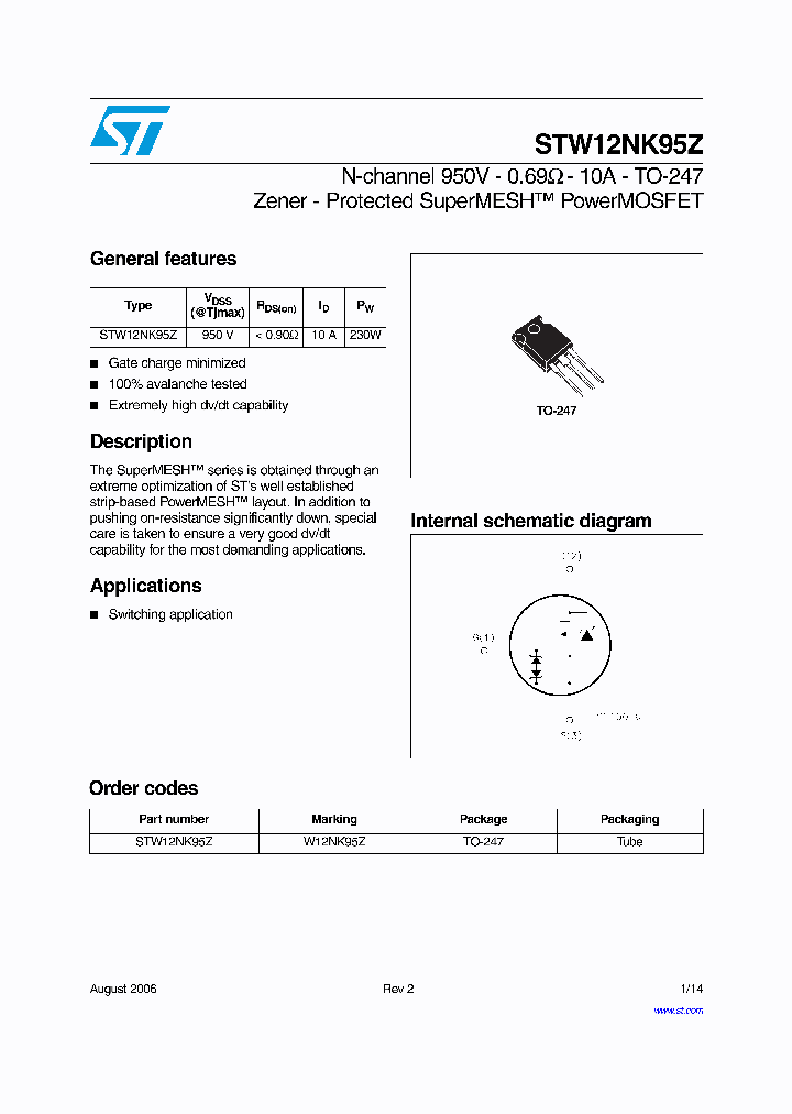 STW12NK95Z_1123143.PDF Datasheet