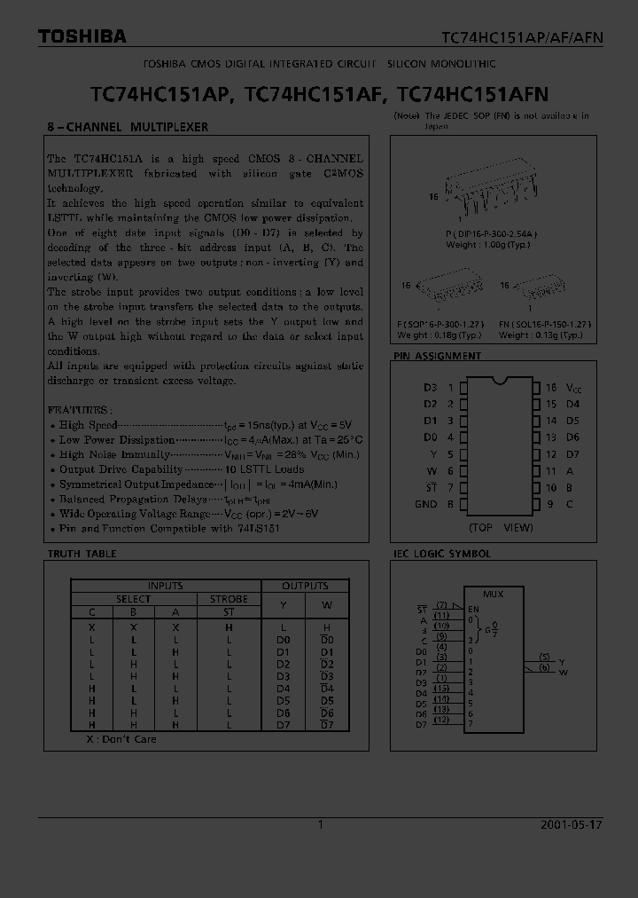 TC74HC151AP_1322446.PDF Datasheet