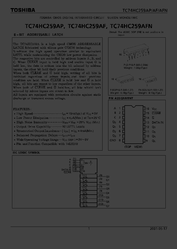 TC74HC259AF_1043759.PDF Datasheet