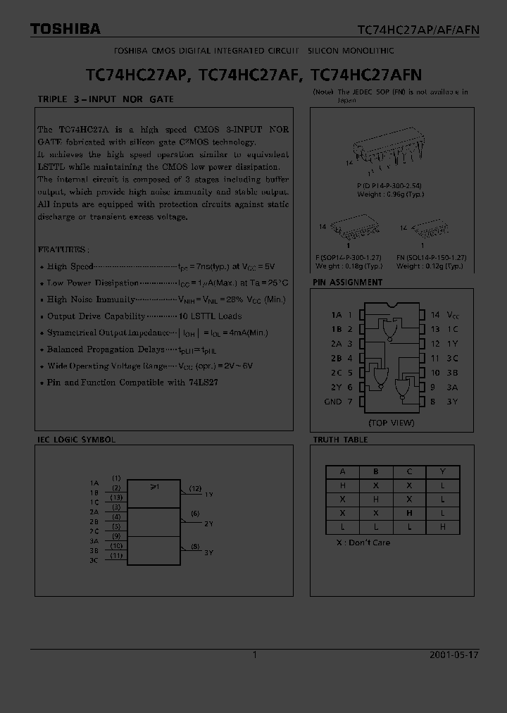 TC74HC27_1131197.PDF Datasheet