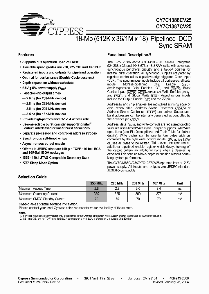 ICY7C1387CV25-167BGI_4150226.PDF Datasheet