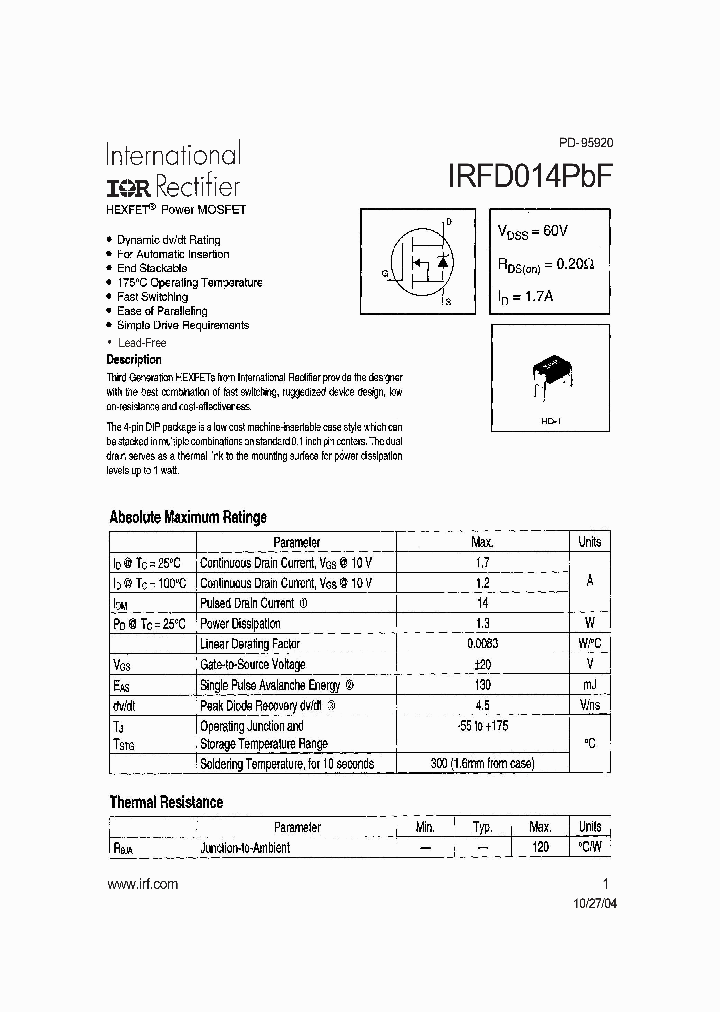 IRFD014PBF_4110358.PDF Datasheet