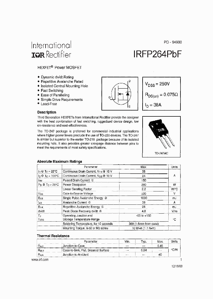 IRFP264PBF_4129917.PDF Datasheet