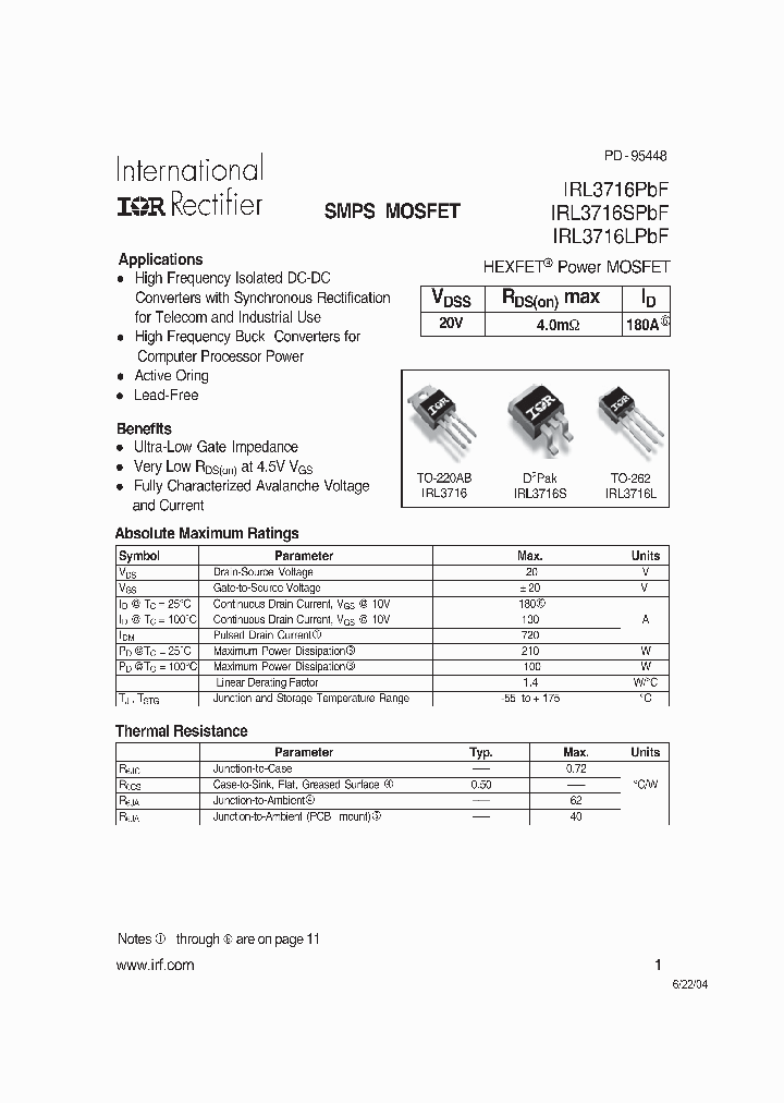 IRL3716SPBF_4134145.PDF Datasheet