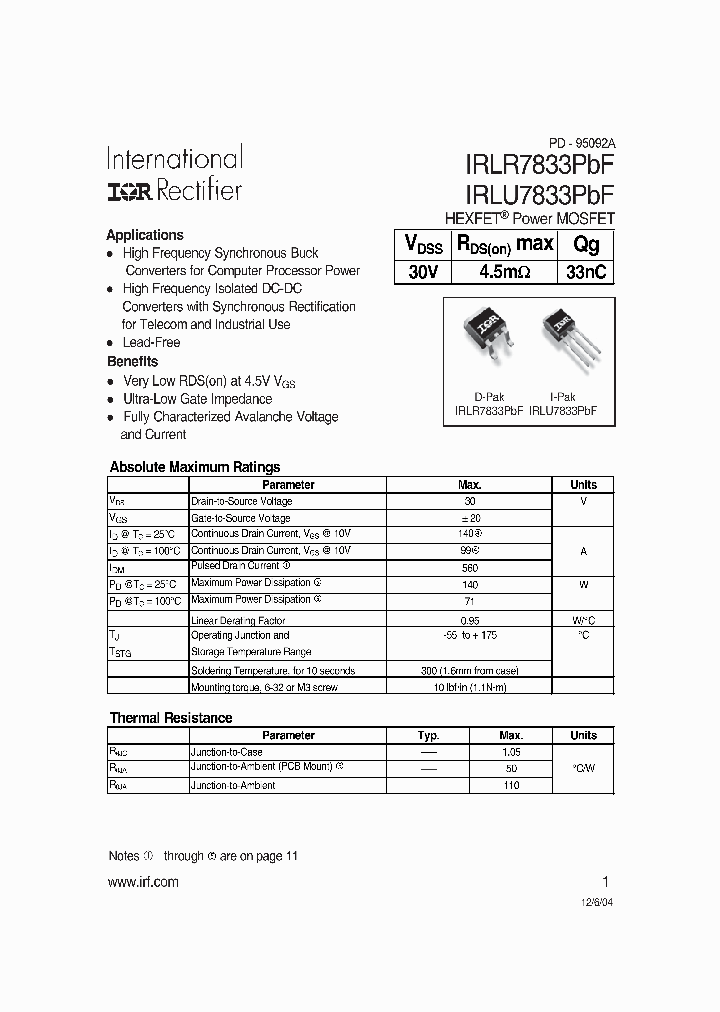 IRLU7833PBF_4123721.PDF Datasheet