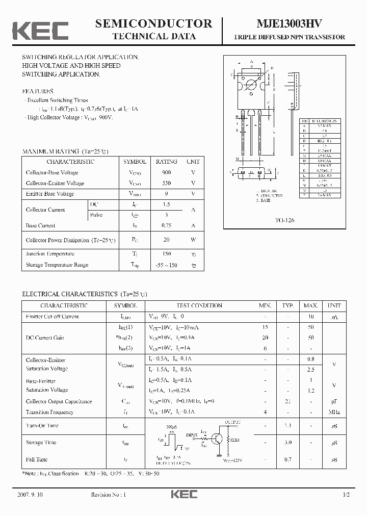 MJE13003HV_4158983.PDF Datasheet