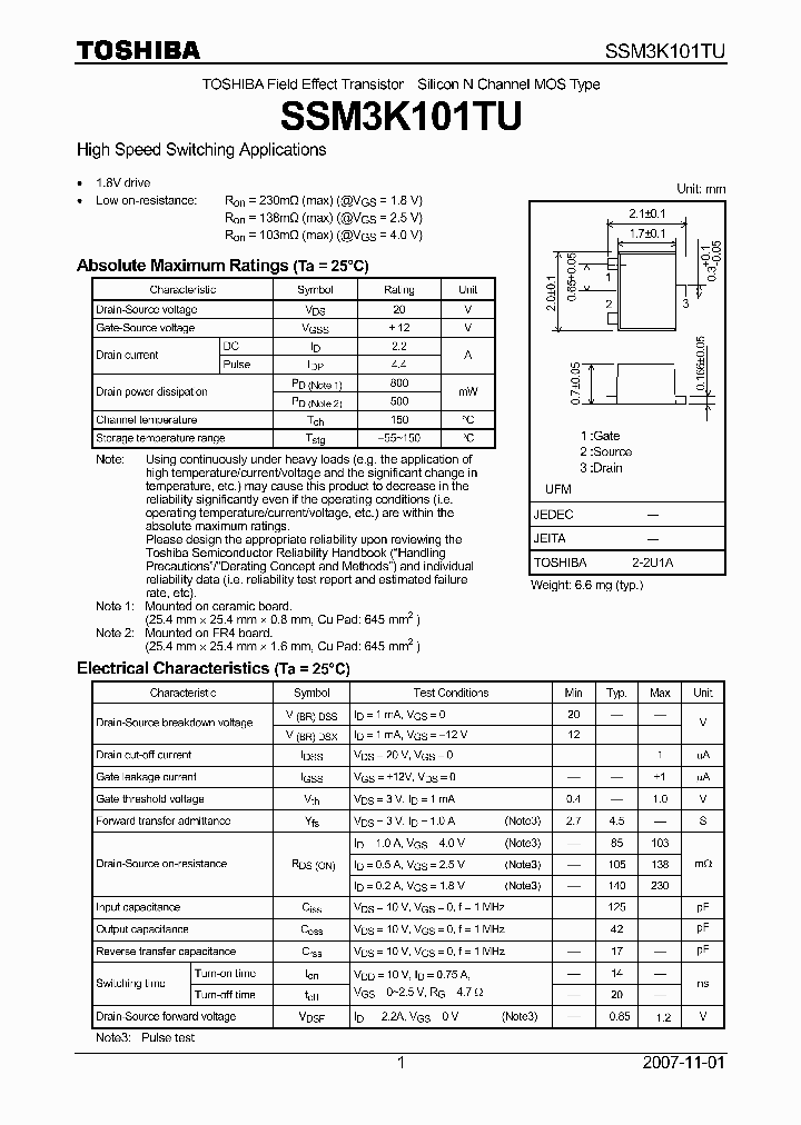 SSM3K101TU_4124557.PDF Datasheet