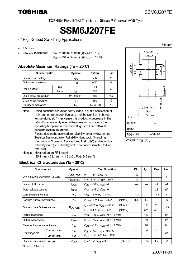 SSM6J207FE_4134801.PDF Datasheet