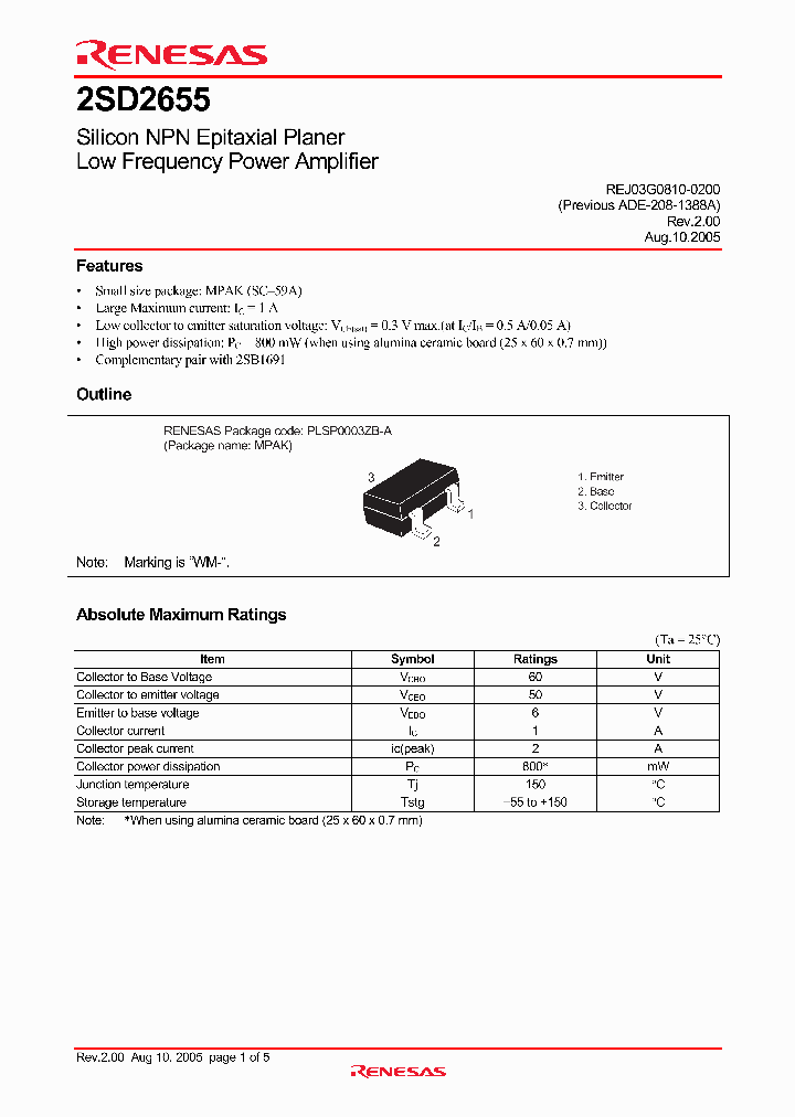 2SD2655WM-TL-E_4273188.PDF Datasheet