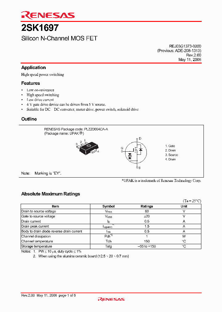 2SK1697EYTR-E_4244480.PDF Datasheet