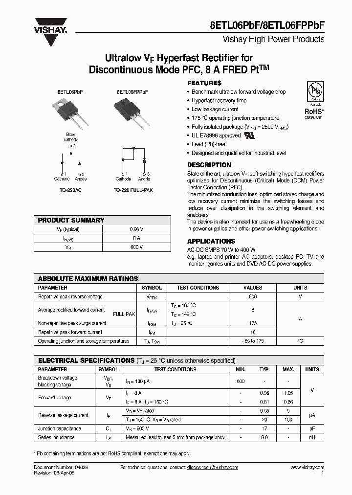 8ETL06FPPBF_4314257.PDF Datasheet