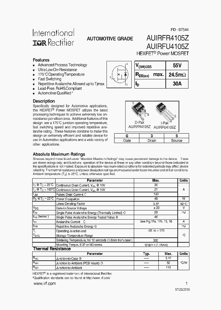 AUIRFR4105ZTRL_4914363.PDF Datasheet