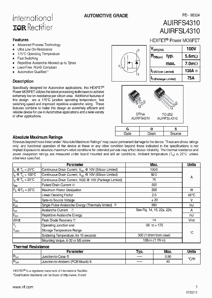 AUIRFS4310_4863893.PDF Datasheet