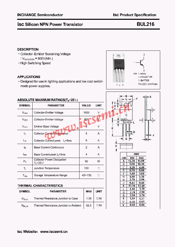 BUL216_4729110.PDF Datasheet