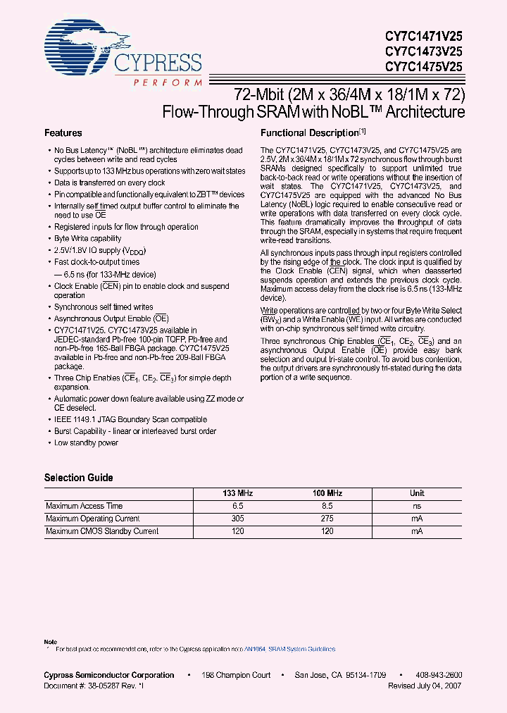 CY7C1471V25-100AXC_4917083.PDF Datasheet