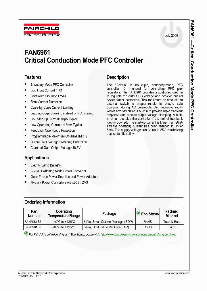 FAN6961DZ_4268345.PDF Datasheet