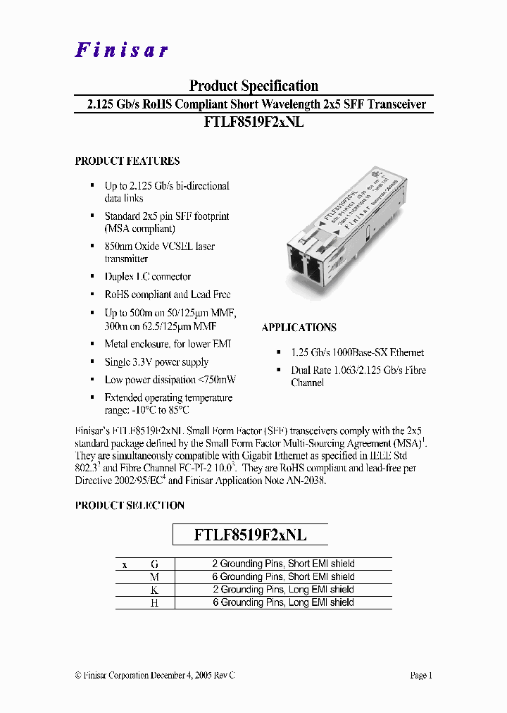 FTLF8519F2GNL_4623427.PDF Datasheet