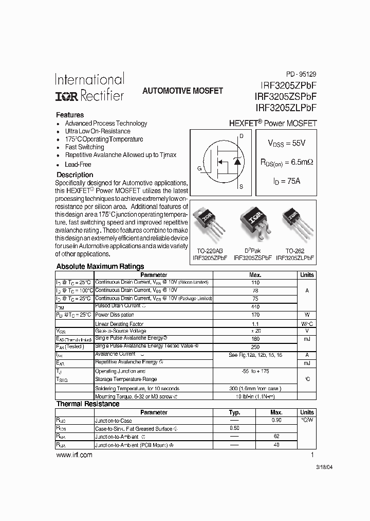 IRF3205ZLPBF_4226634.PDF Datasheet