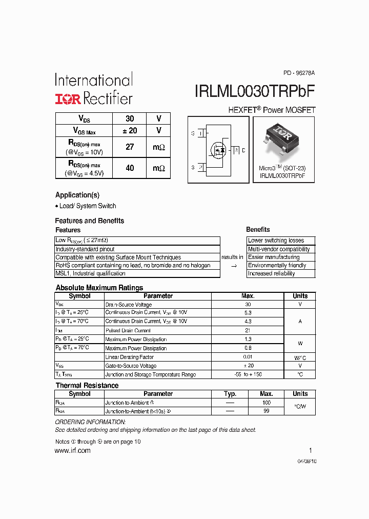 IRLML0030TRPBF_4876278.PDF Datasheet