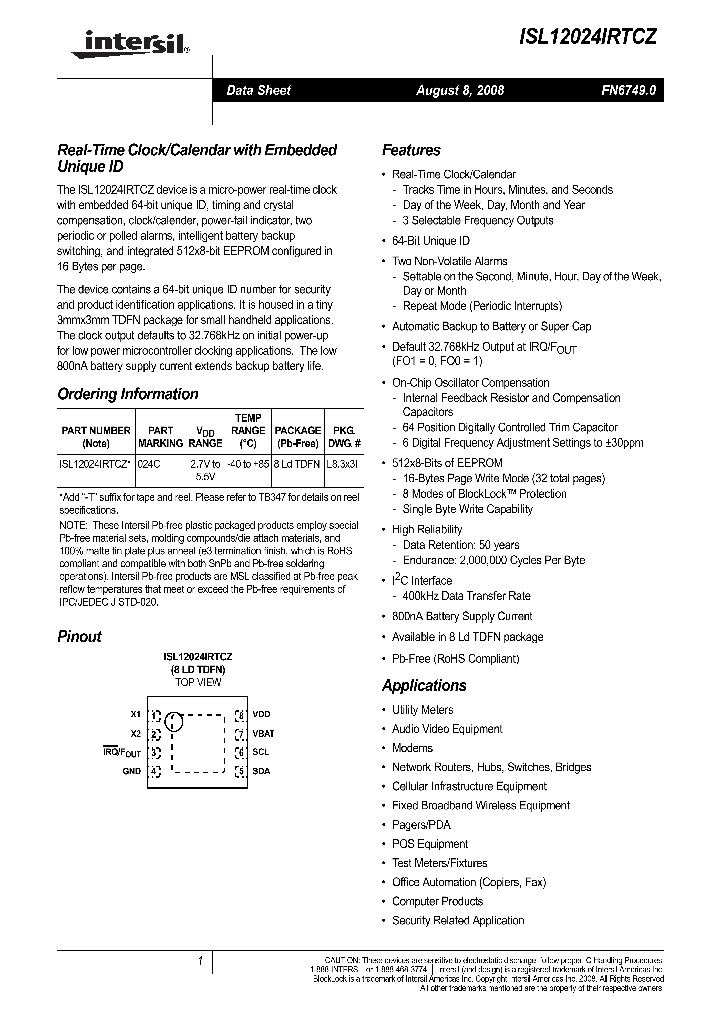 ISL12024IRTCZ_4759535.PDF Datasheet