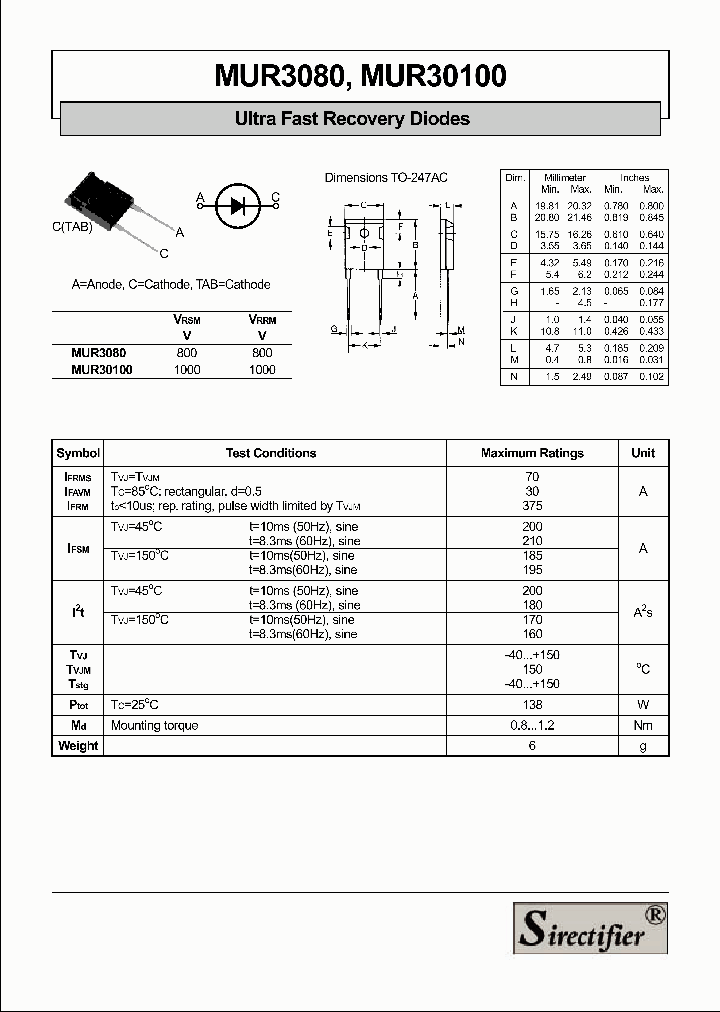 MUR30100_4167894.PDF Datasheet