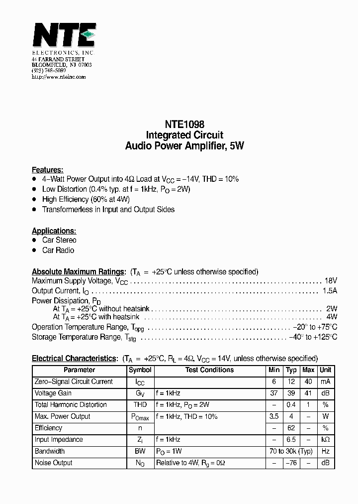 NTE1098_4293521.PDF Datasheet