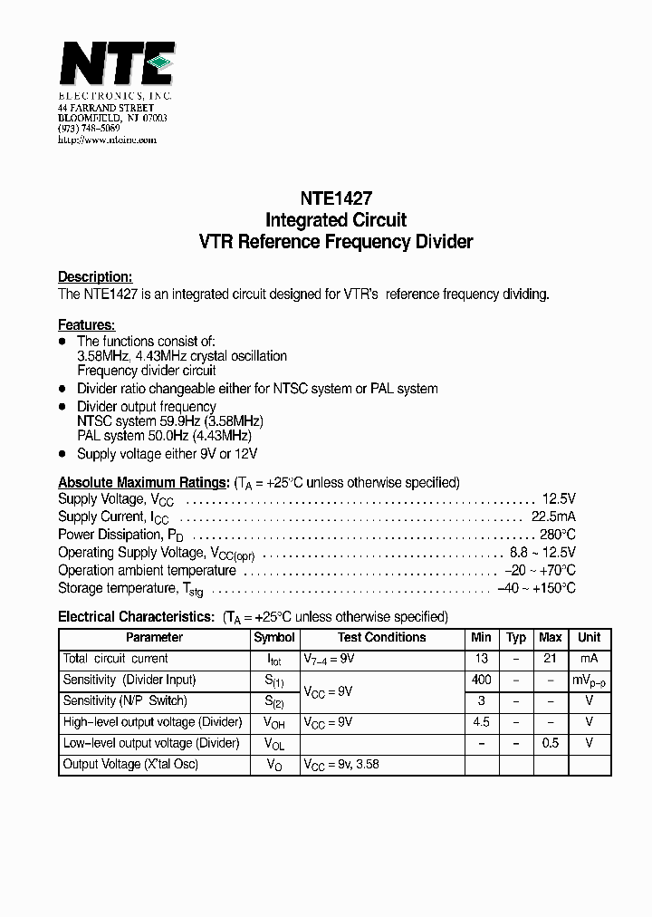 NTE1427_4729297.PDF Datasheet