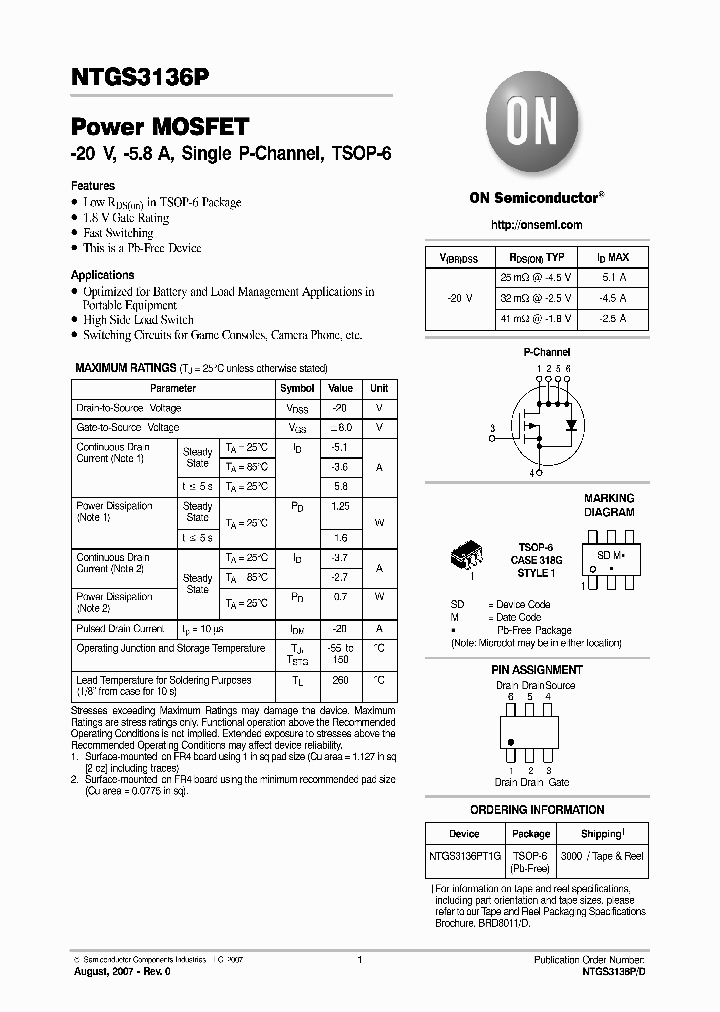 NTGS3136P_4537179.PDF Datasheet