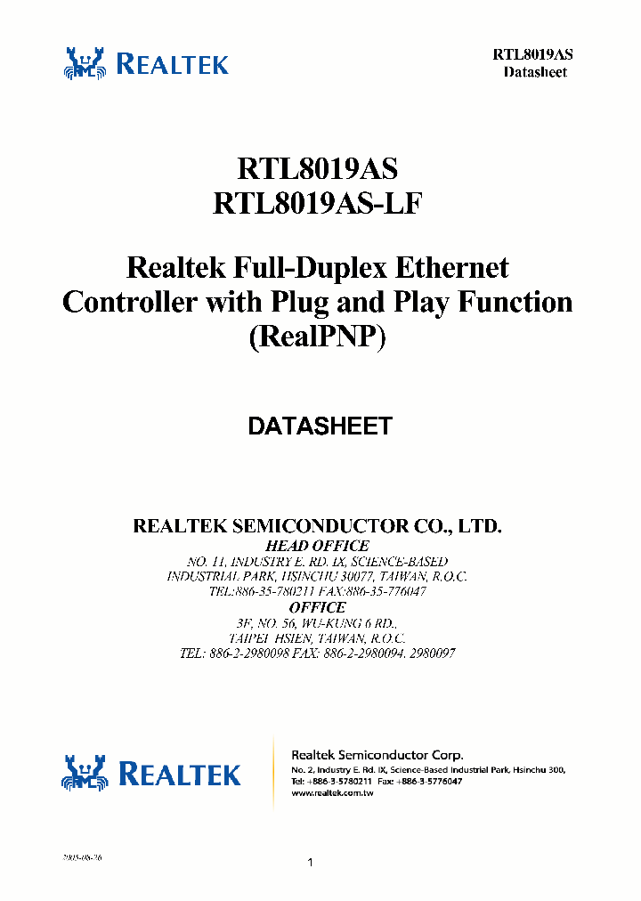 RTL8019AS_4563678.PDF Datasheet