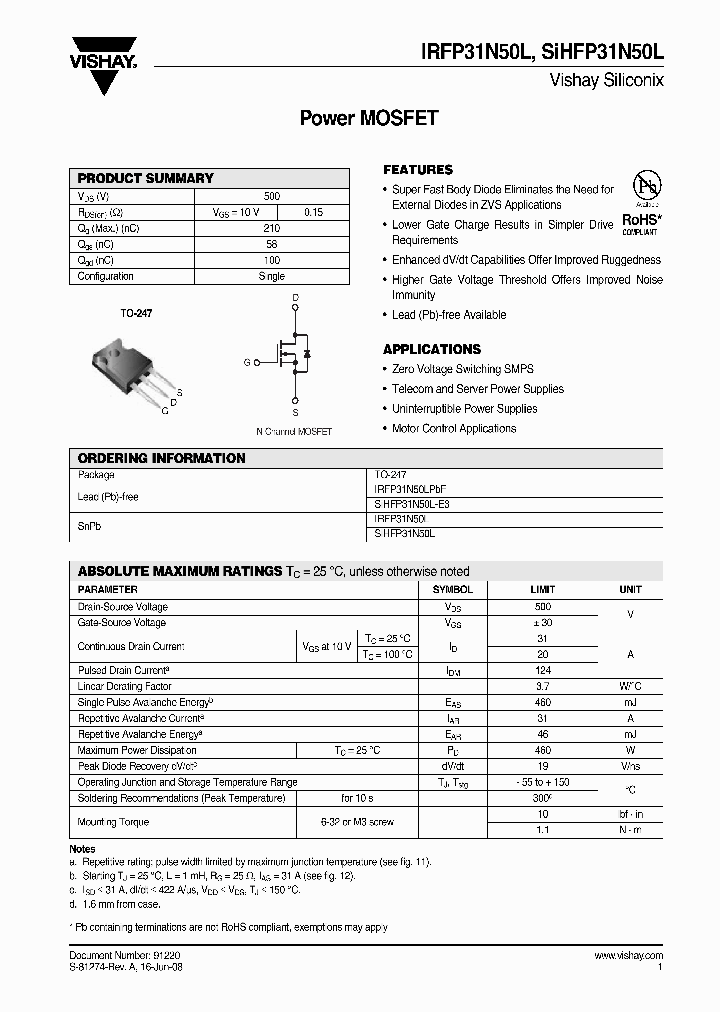 SIHFP31N50L_4786303.PDF Datasheet