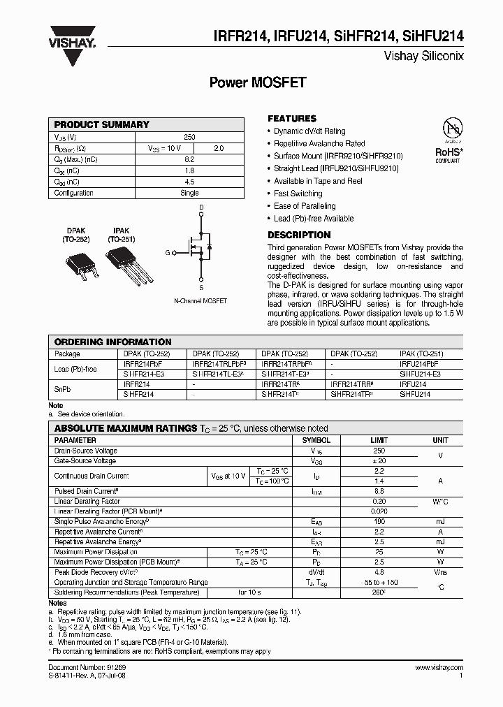 SIHFR214_4492534.PDF Datasheet