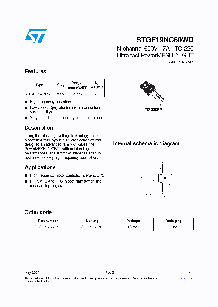 STGF19NC60WD_4262464.PDF Datasheet