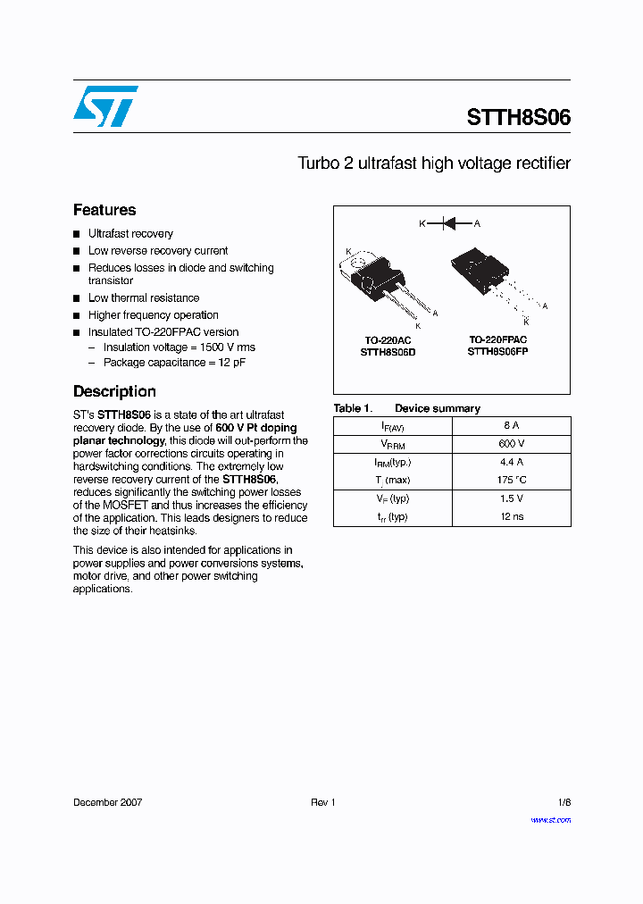 STTH8S06_4316648.PDF Datasheet