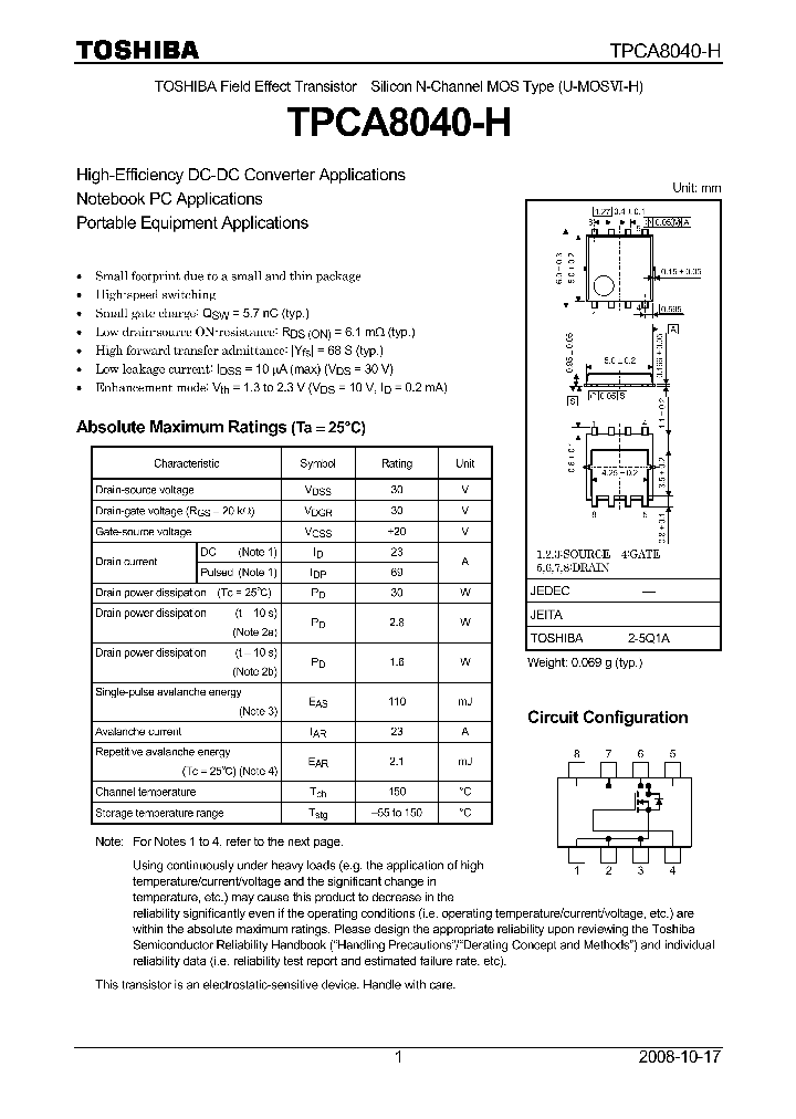 TPCA8040-H_4597333.PDF Datasheet