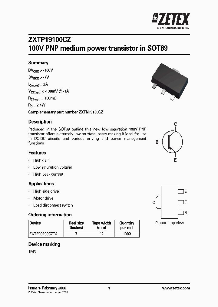 ZXTP19100CZ_4389312.PDF Datasheet