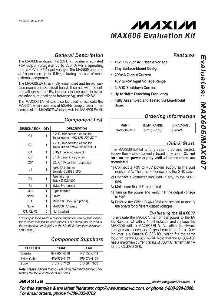 MAX606EVKIT-MAX607EVKIT_990512.PDF Datasheet
