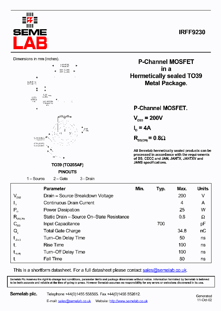 IRFF9230_4973708.PDF Datasheet