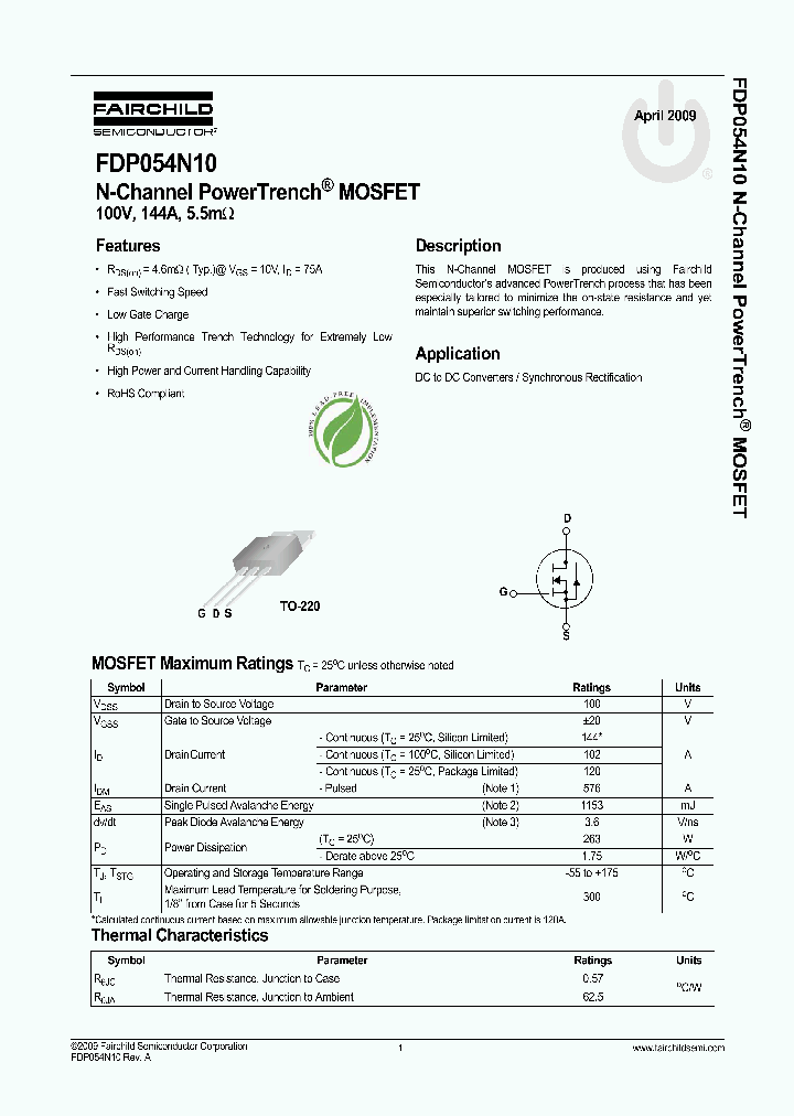 FDP054N10_4993809.PDF Datasheet