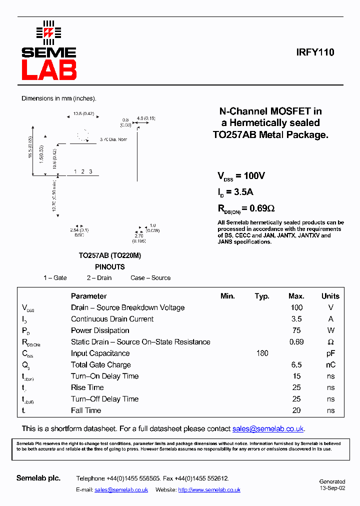 IRFY110_4998243.PDF Datasheet